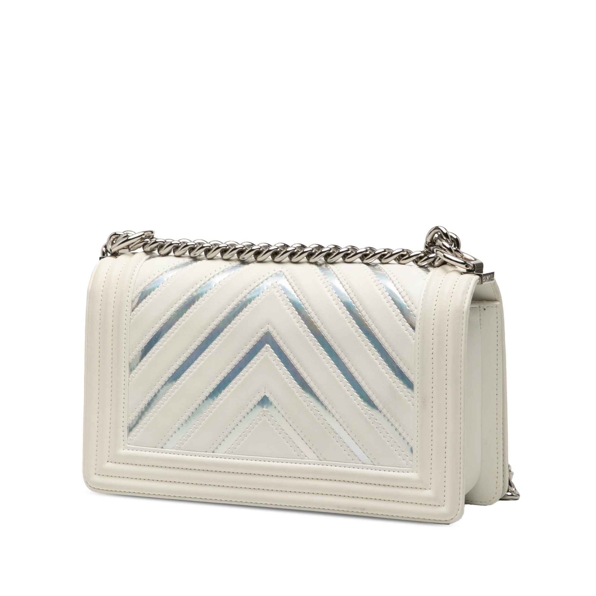 Old Medium Chevron Lambskin and Iridescent PVC Boy Flap