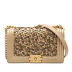 Old Medium Braided Metallic Lambskin Boy Flap