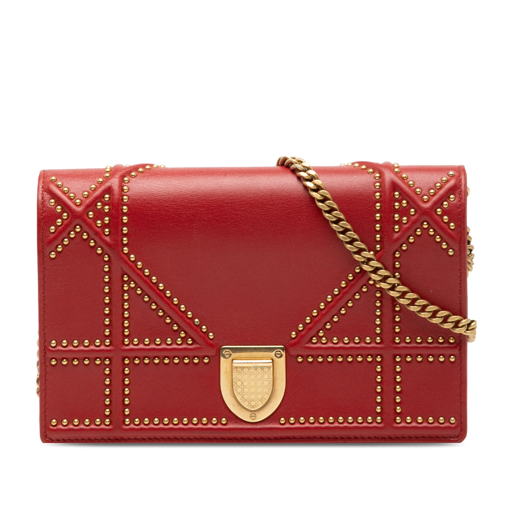 Studded Lambskin Diorama Wallet on Chain