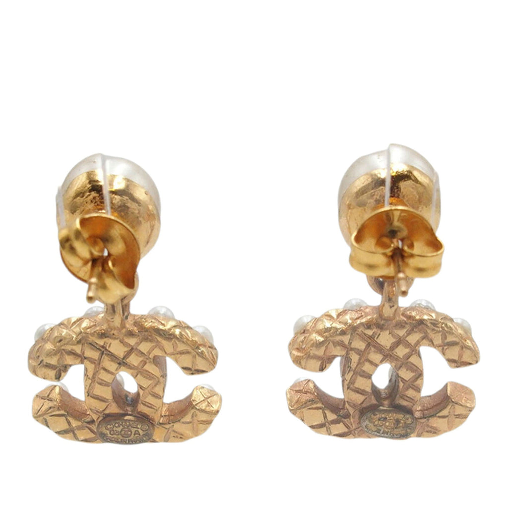 CC Gold Plated Faux Pearl Drop Push Back Earrings