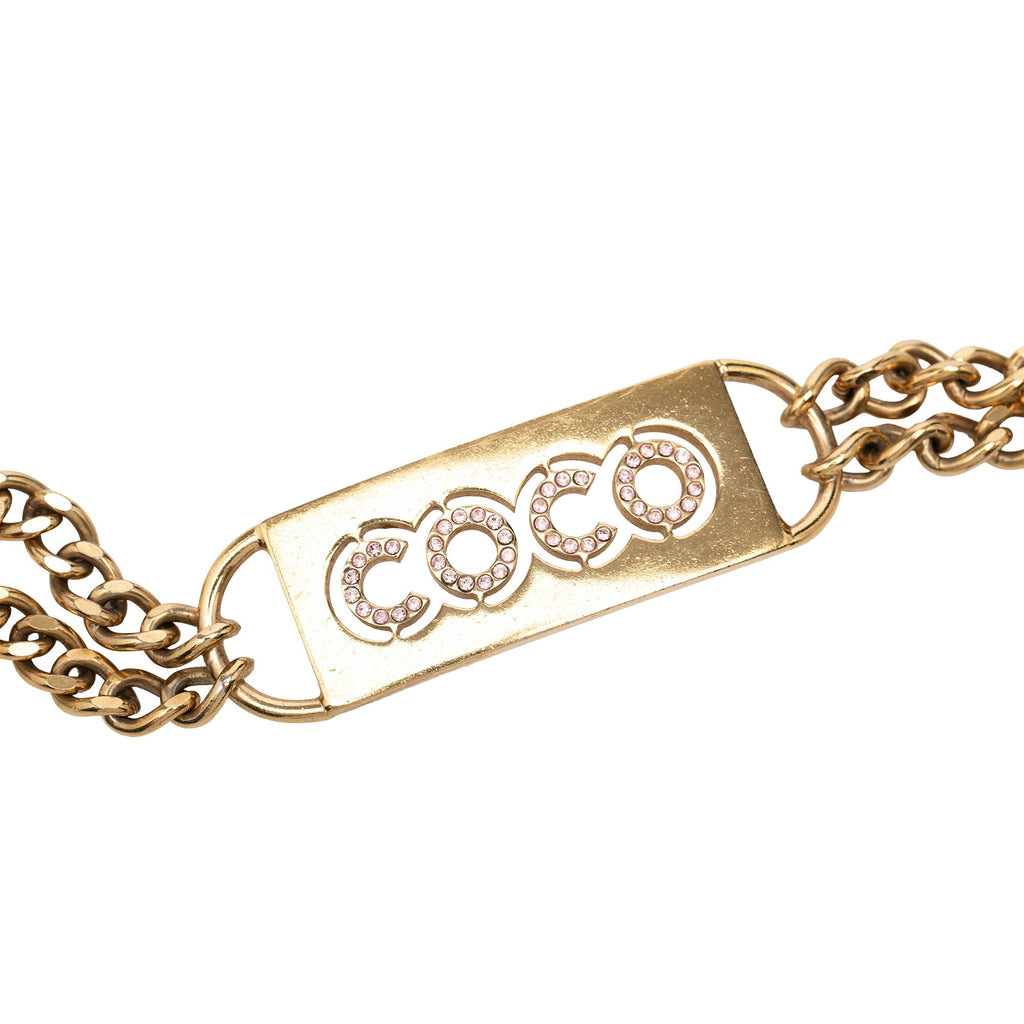 CC Gold Plated Strass Coco Plaque Double Chain Belt