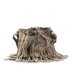 Small Camouflage Print Suede Emmanuelle Fringe Bucket Bag