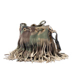 Small Camouflage Print Suede Emmanuelle Fringe Bucket Bag