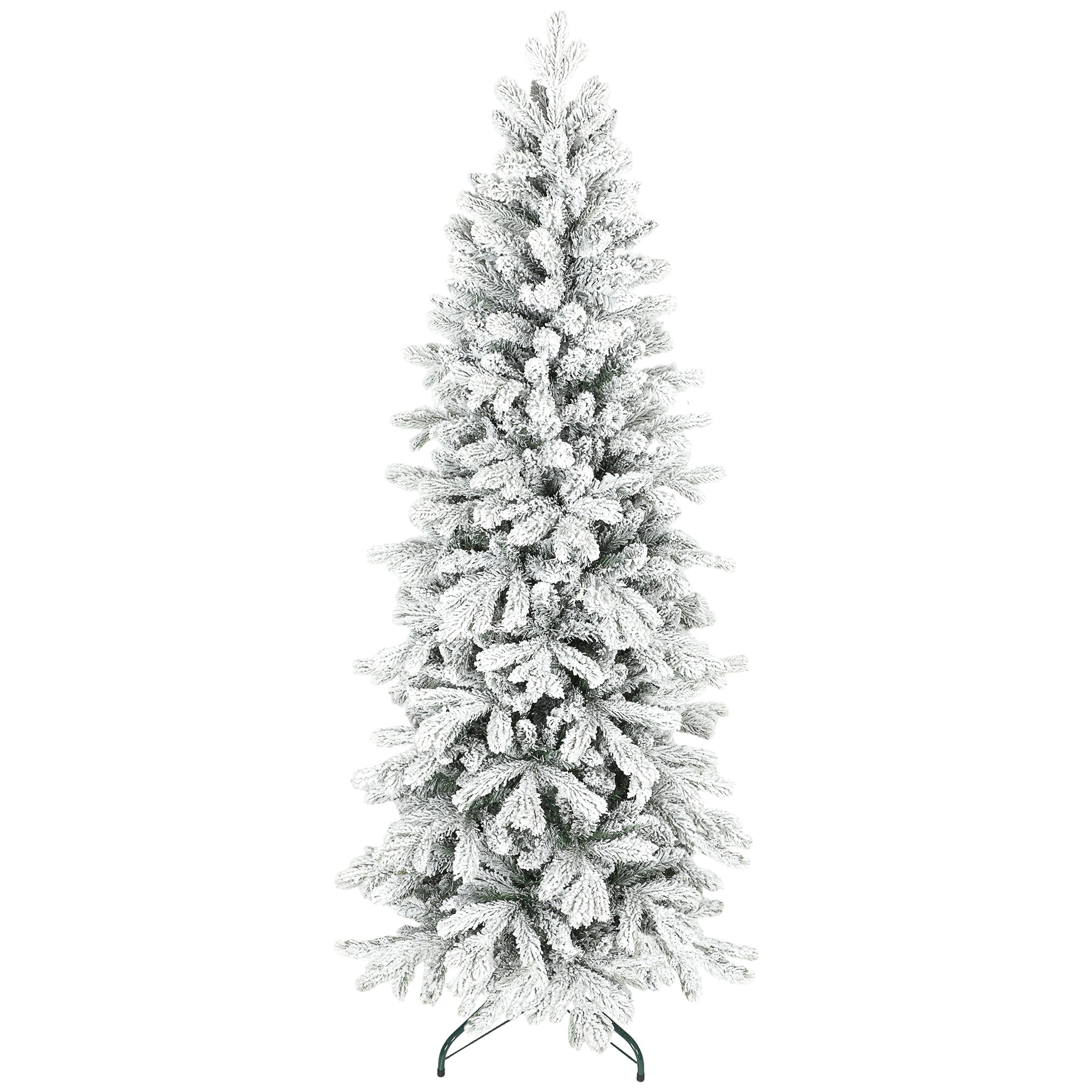 6ft Flocked Christmas Tree with 756 Tips, Realistic Branches, Easy Assembly, Slim Shape