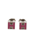 Palladium Plated Enamel Cage dH Cube Push Back Earrings