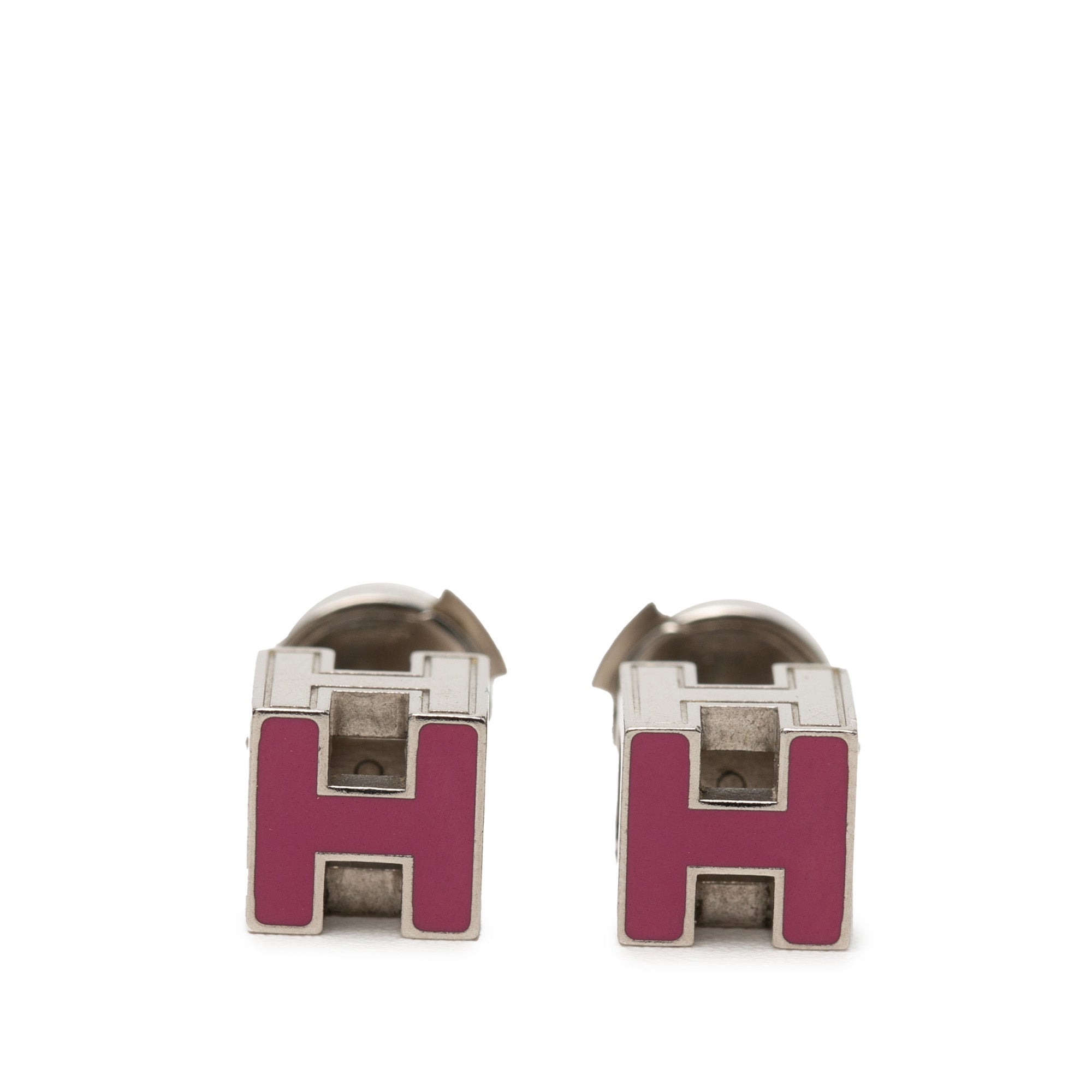 Palladium Plated Enamel Cage dH Cube Push Back Earrings