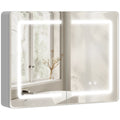 Bathroom Mirror Cabinet with LED Lights and Double-Sided Mirrors, 600 x 800 mm Aluminium Wall Mounted Bathroom Cabinet with Anti-Fog, 3 Colour Dimmable Lighting, Adjustable Shelves