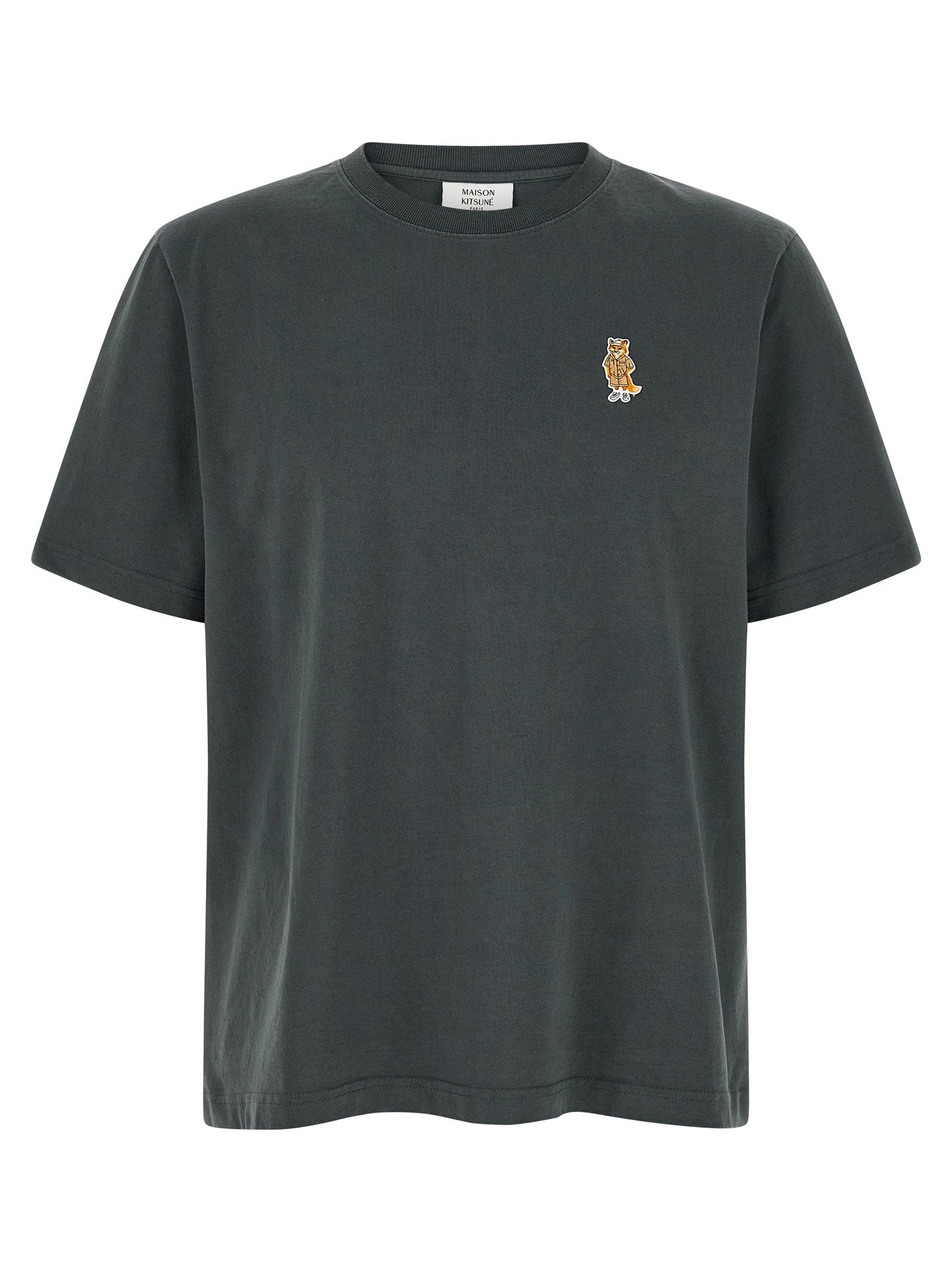 Maison Kitsuné Logo-Embroidered Cotton T-shirt — Charcoal