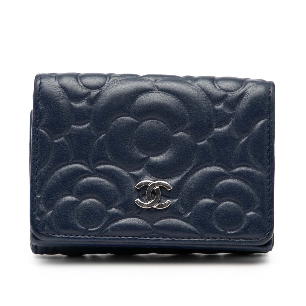 CC Embossed Goatskin Camellia Trifold Compact Wallet