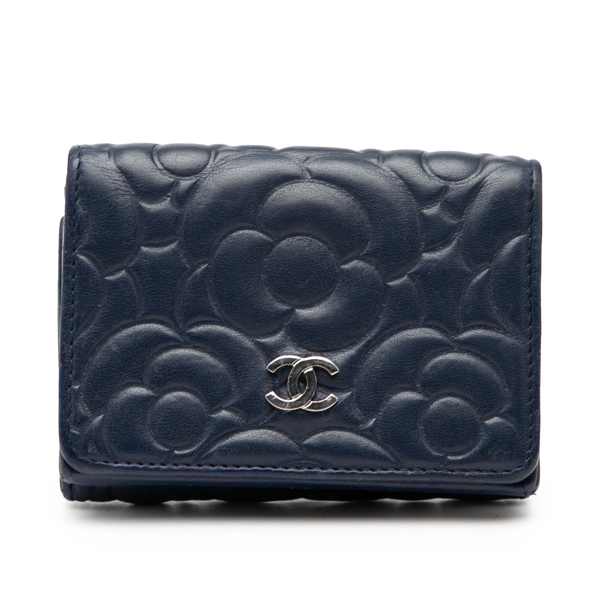 CC Embossed Goatskin Camellia Trifold Compact Wallet