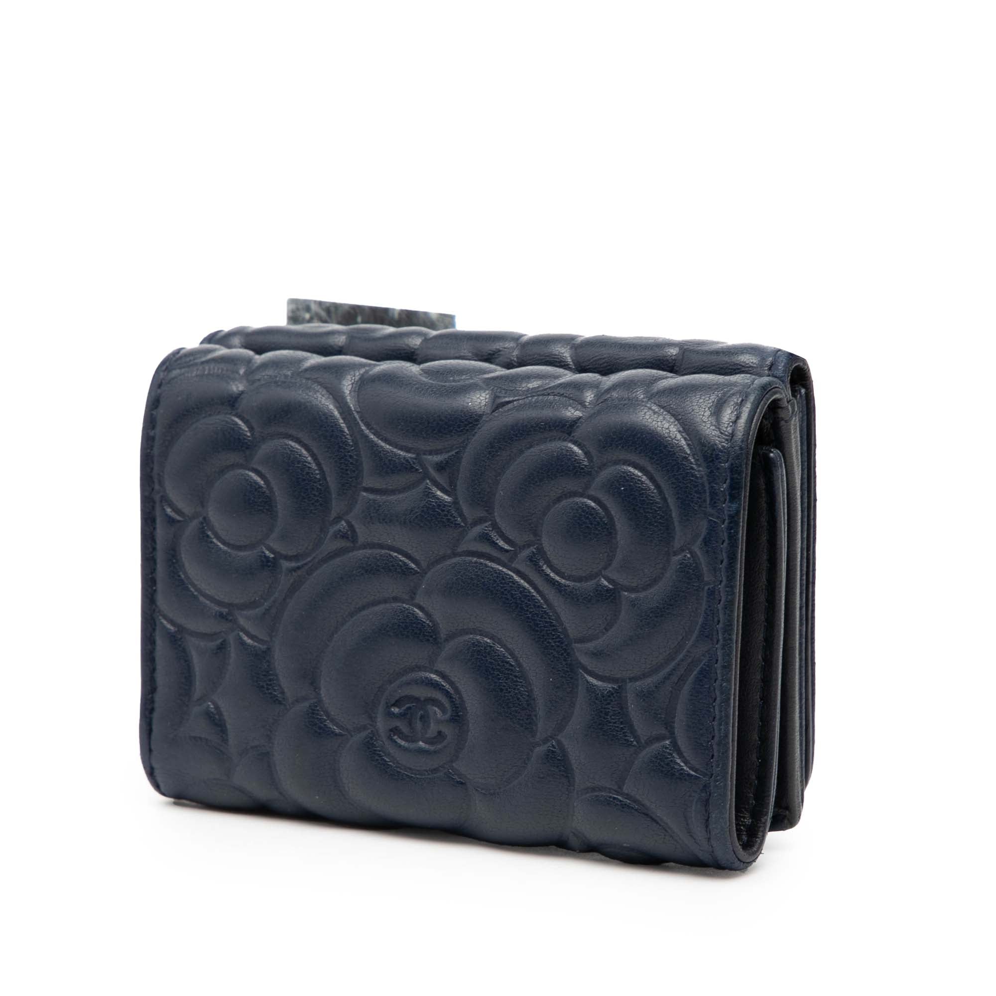 CC Embossed Goatskin Camellia Trifold Compact Wallet