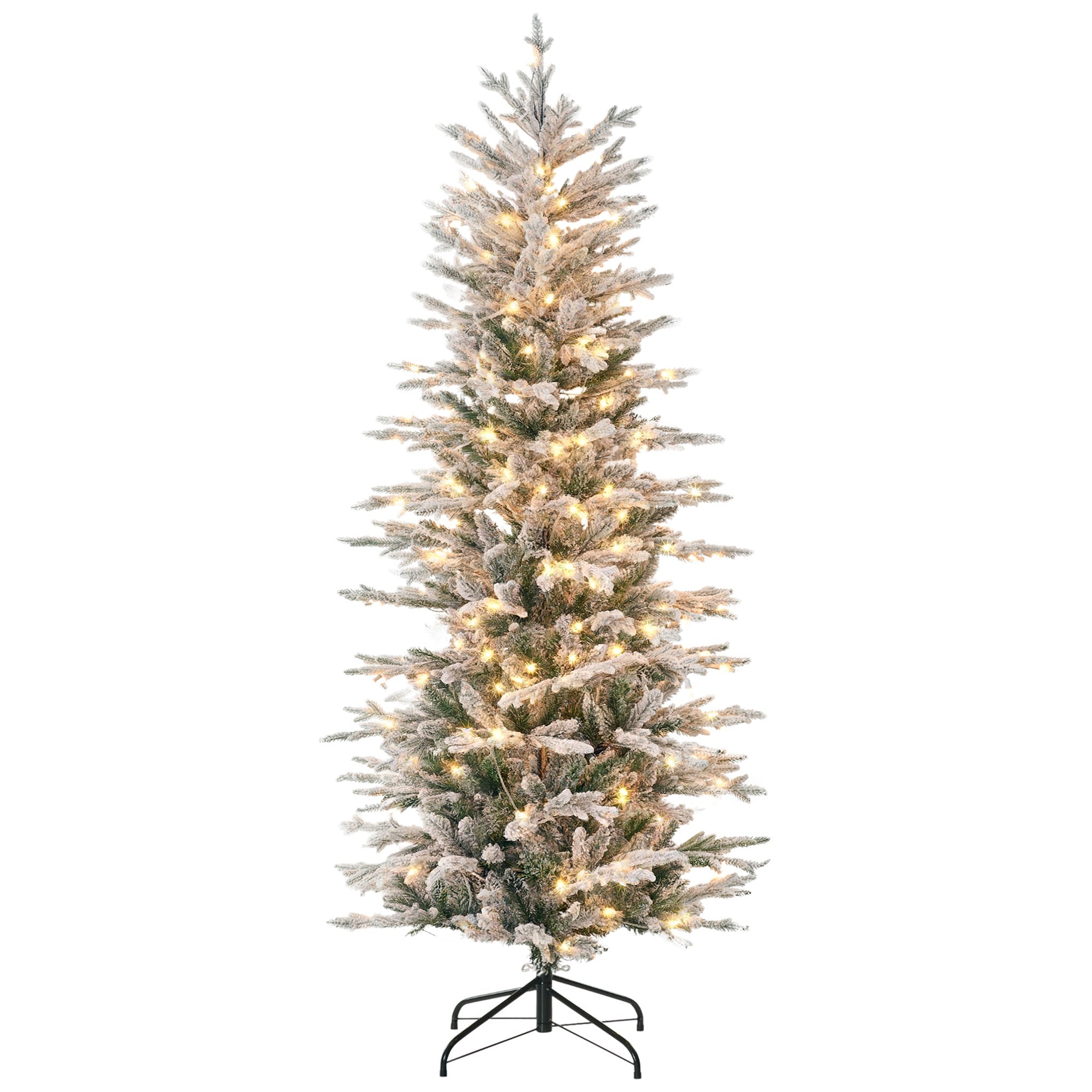 6ft Tall Prelit Arctic Fir Artificial Christmas Tree Xmas Tree with 636 Snow Flocked Branches, 250 Warm White UL Listed Clear Lights, Auto Open, Extra Bulb