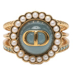 Gold Plated Resin Faux Pearl Strass CD Logo Ring