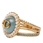 Gold Plated Resin Faux Pearl Strass CD Logo Ring