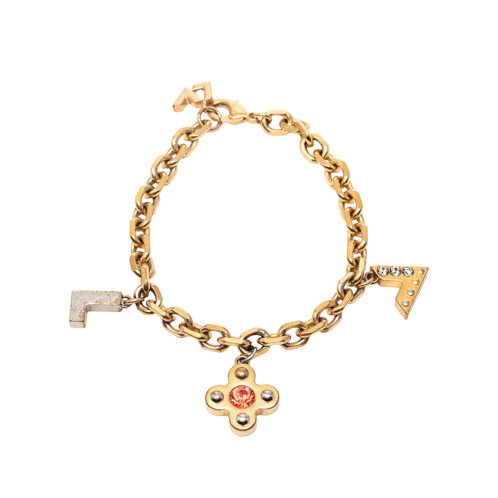 Gold Plated Brass and Strass Love Letters Charm Bracelet