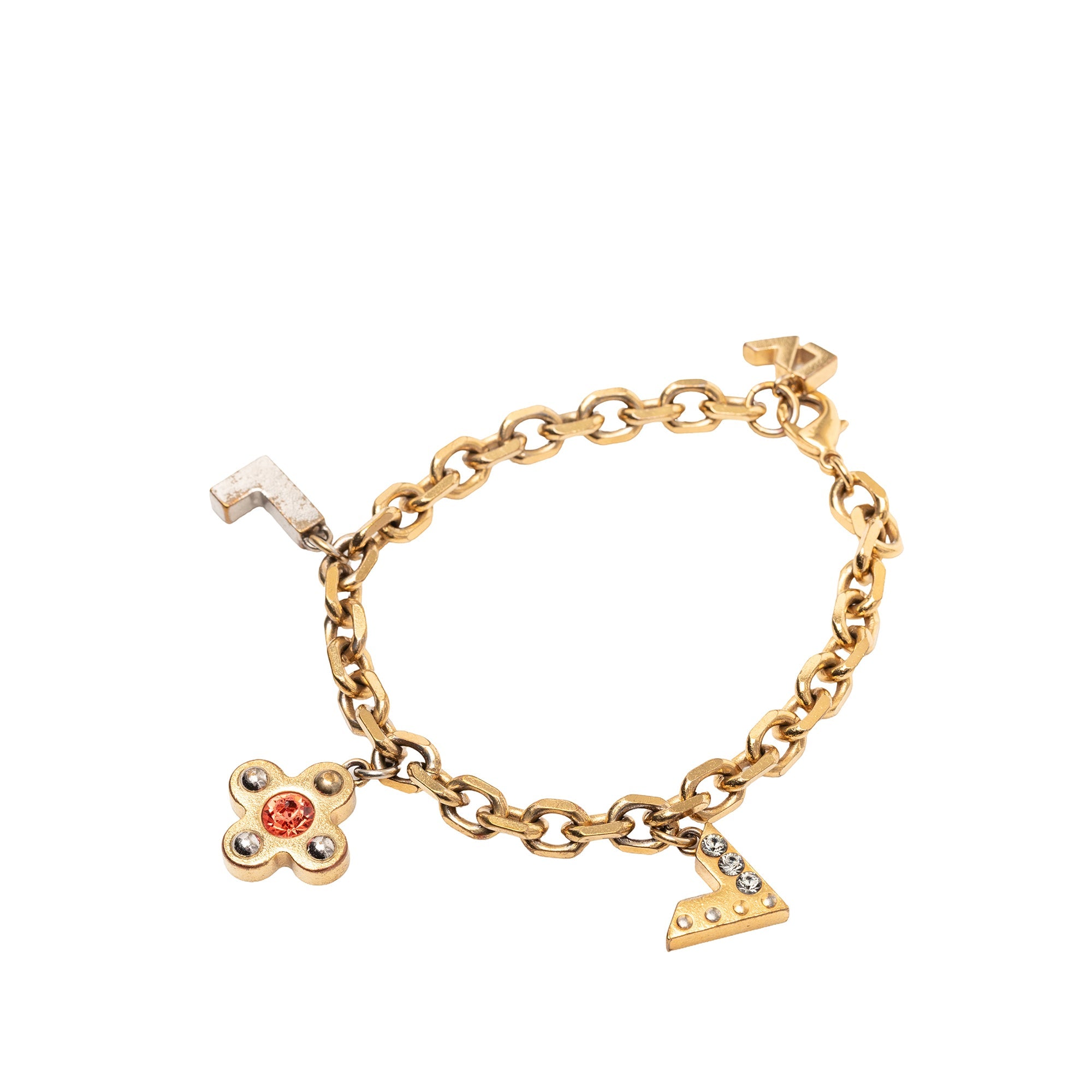 Gold Plated Brass and Strass Love Letters Charm Bracelet