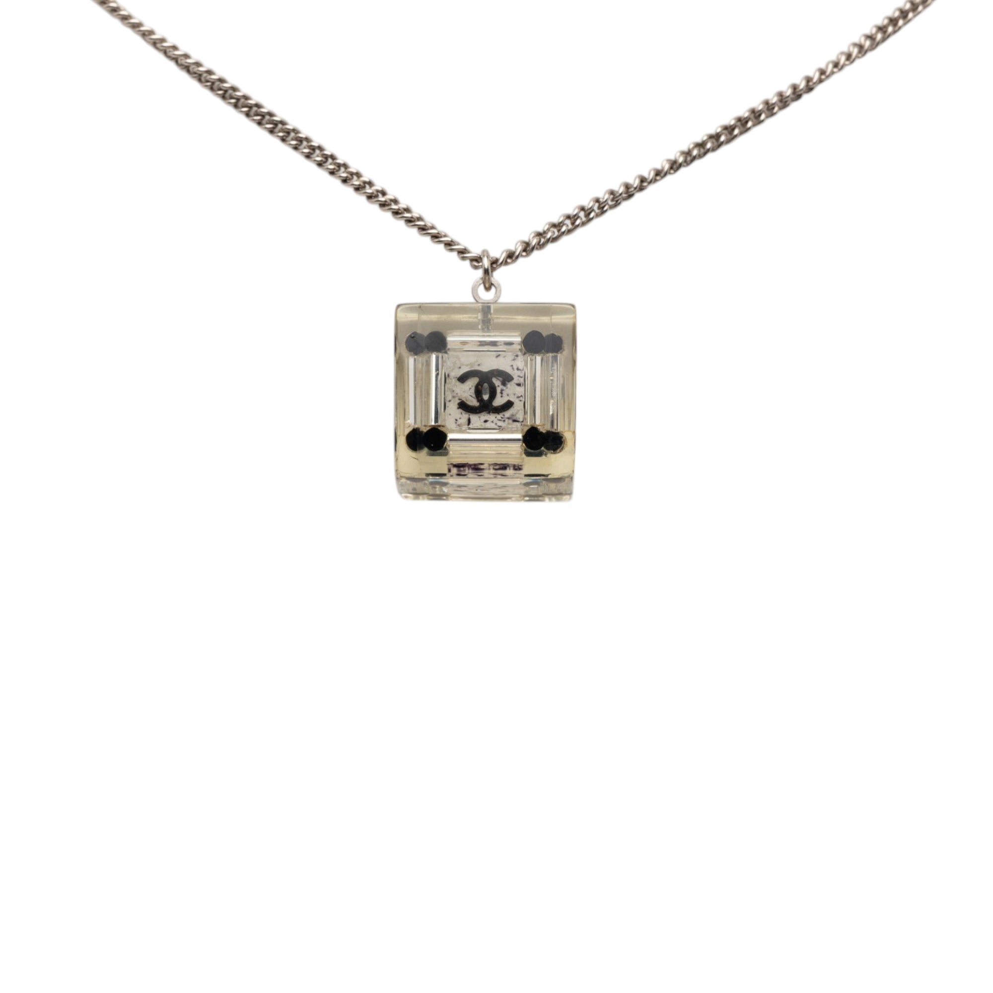 CC Plated Brass Acrylic Cube Pendant Necklace
