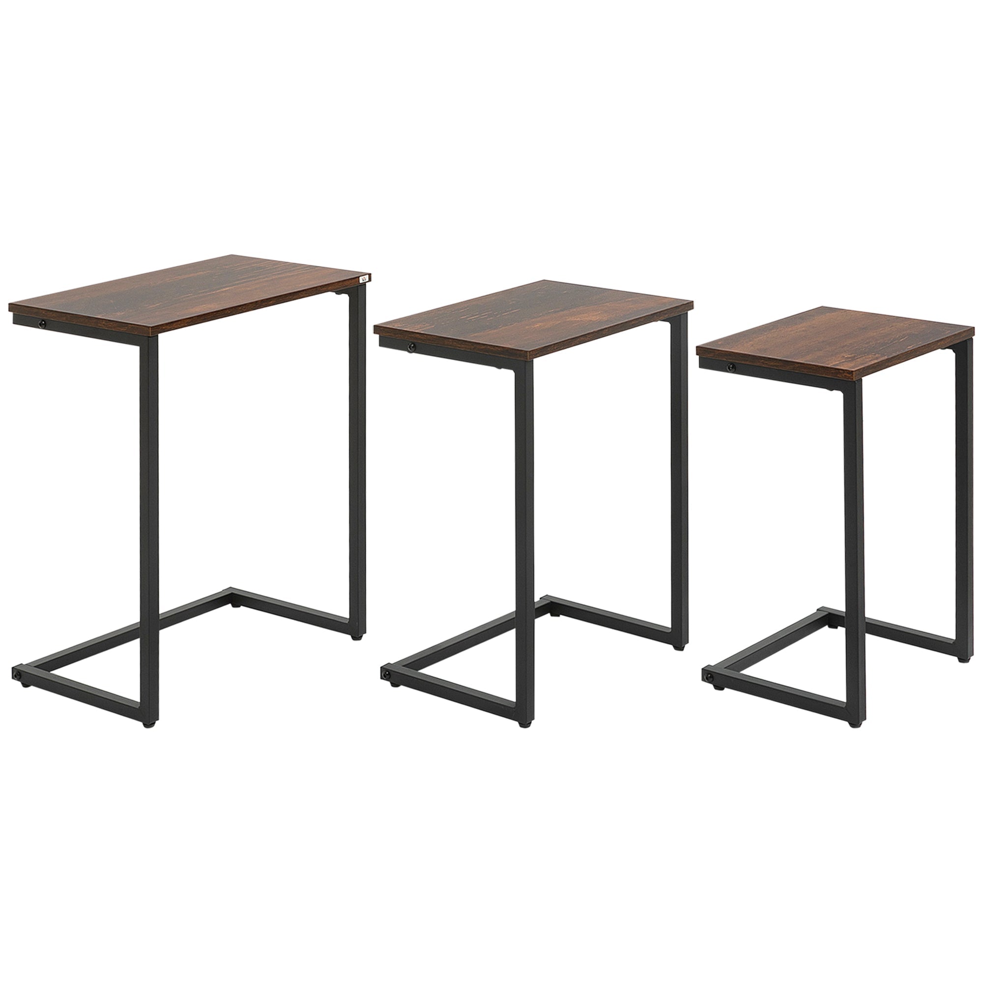 Nesting Side Tables Set of 3 with Steel Frame for Sofa Couch and Bed, Rustic Brown
