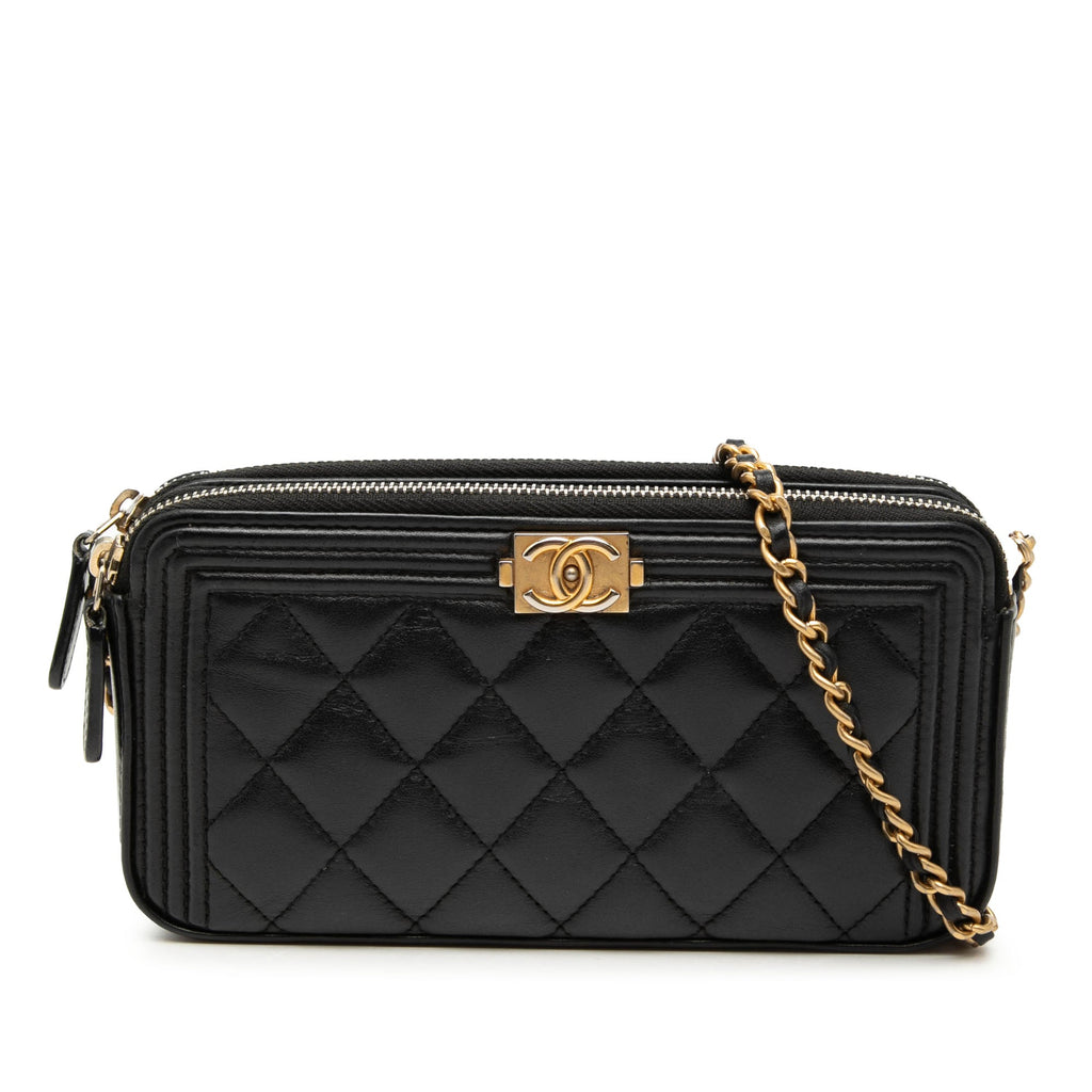 Quilted Lambskin Boy Double Zip Wallet On Chain