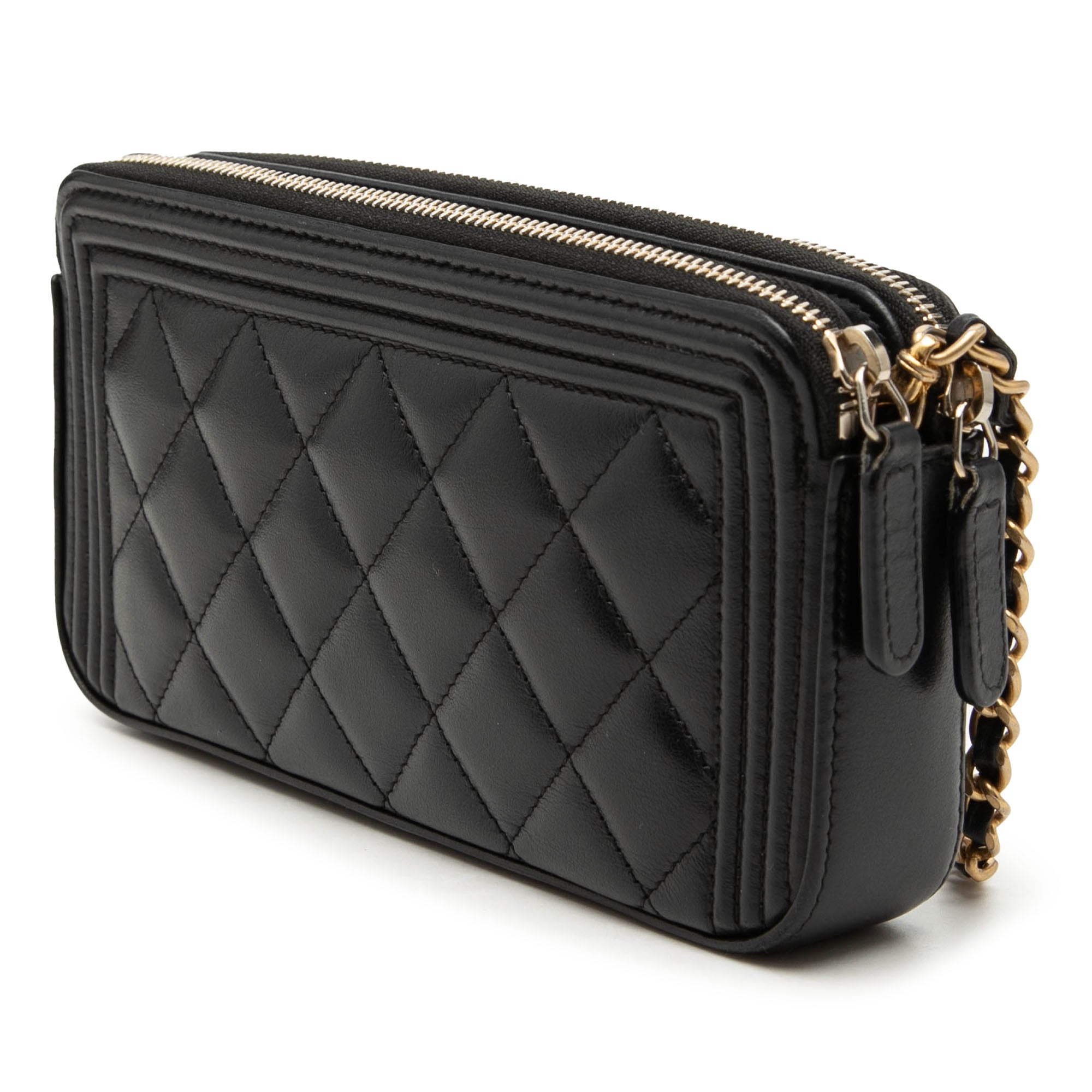 Quilted Lambskin Boy Double Zip Wallet On Chain