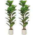 120cm Set of 2 Artificial Fiddle Leaf Fig Trees with Solid Wood Trunks, 45-Leaf Green Decorative Plants in Pots for Living Room or Office