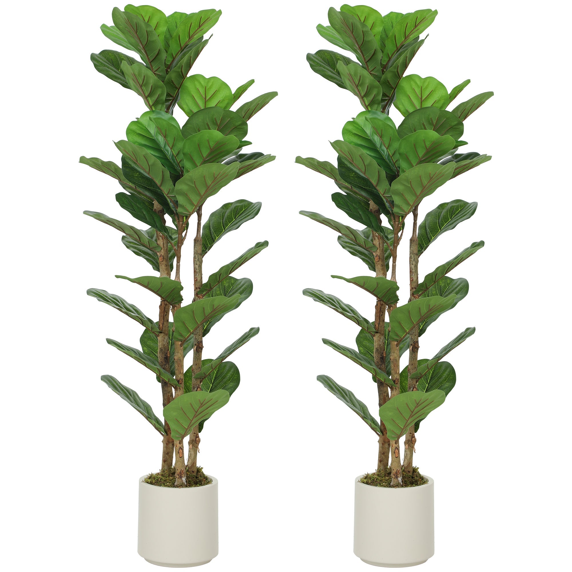 120cm Set of 2 Artificial Fiddle Leaf Fig Trees with Solid Wood Trunks, 45-Leaf Green Decorative Plants in Pots for Living Room or Office