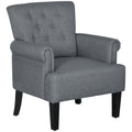 Tufted Accent Armchair with Wood Legs & Thick Padding, Grey