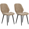 Velvet Fabric Upholstered Dining Chairs Set of 2 with Solid Metal Legs, Light Brown