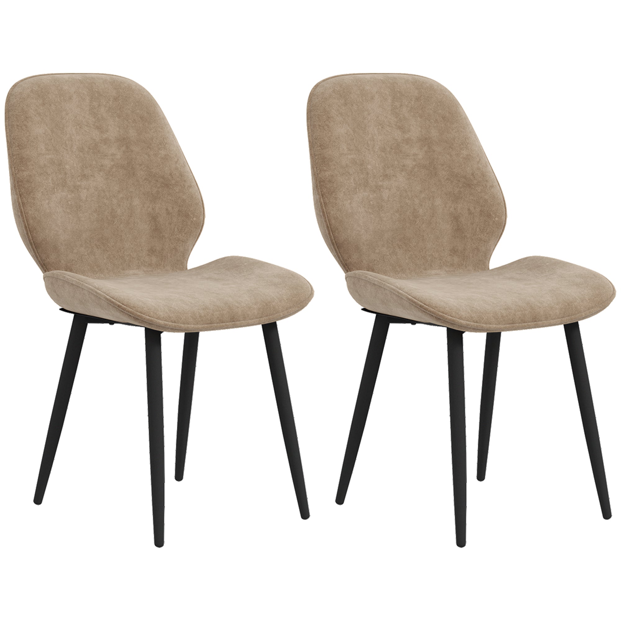 Velvet Fabric Upholstered Dining Chairs Set of 2 with Solid Metal Legs, Light Brown