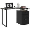 47" Writing Desk with Drawers, Home Office Table with Adjustable Foot Pads, Black