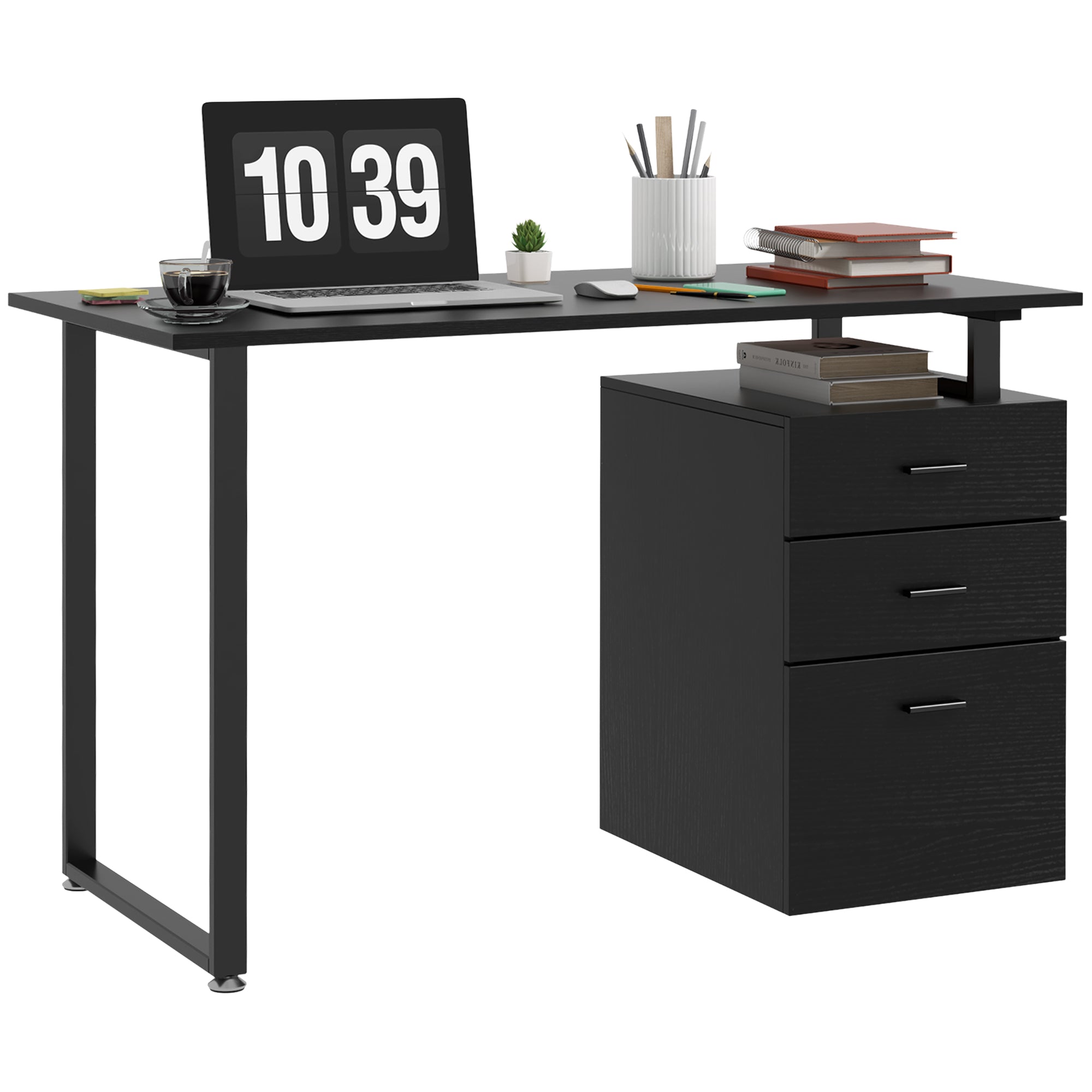 47" Writing Desk with Drawers, Home Office Table with Adjustable Foot Pads, Black