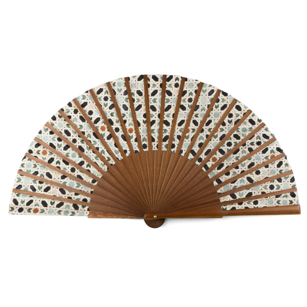 Islamic Geometry Silk & Wood Hand Fan