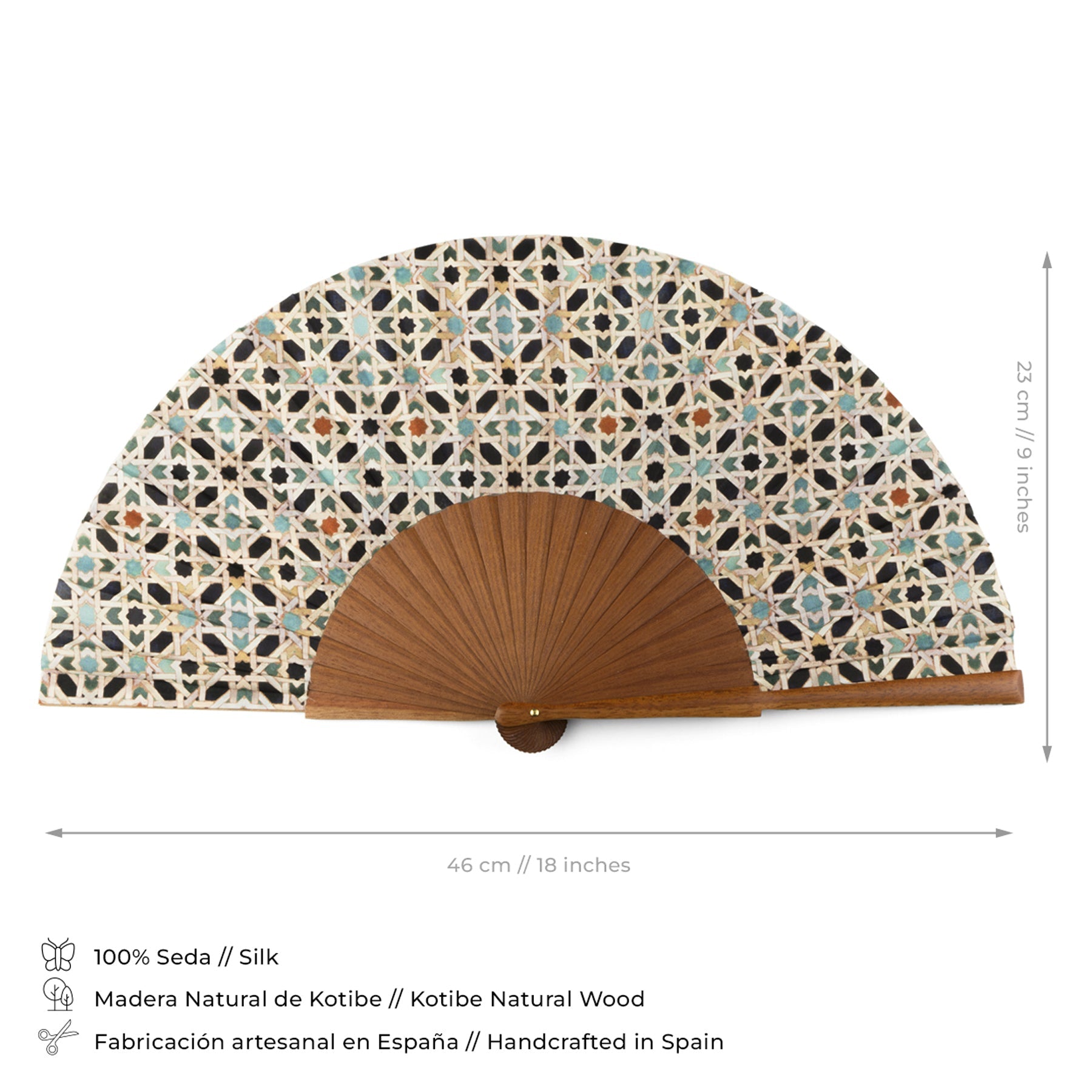 Islamic Geometry Silk & Wood Hand Fan