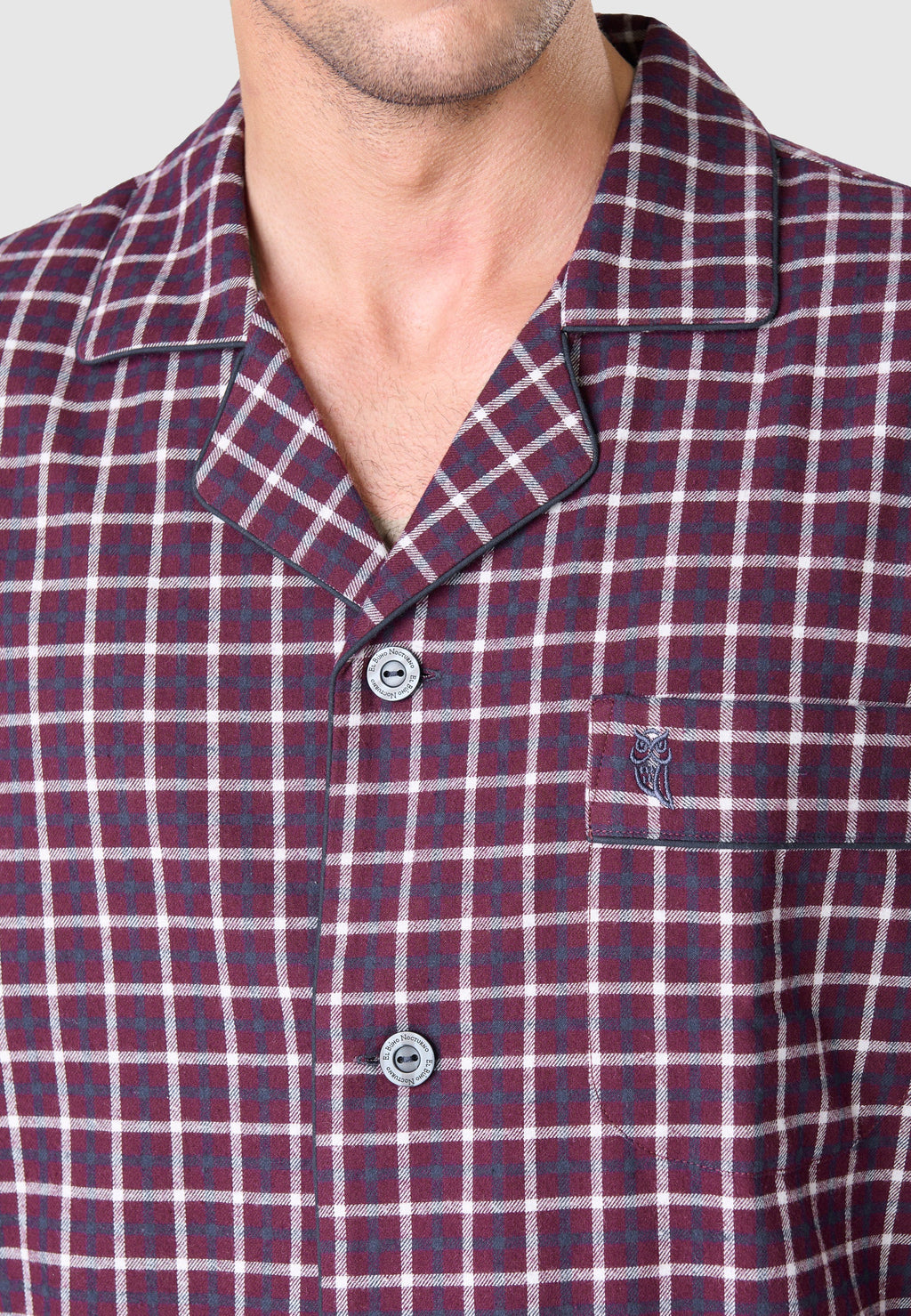 Pijama Hombre Invierno Solapa Algodón Franela Cuadros - Rojo 2814_90