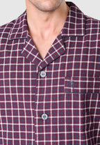 Pijama Hombre Invierno Solapa Algodón Franela Cuadros - Rojo 2814_90