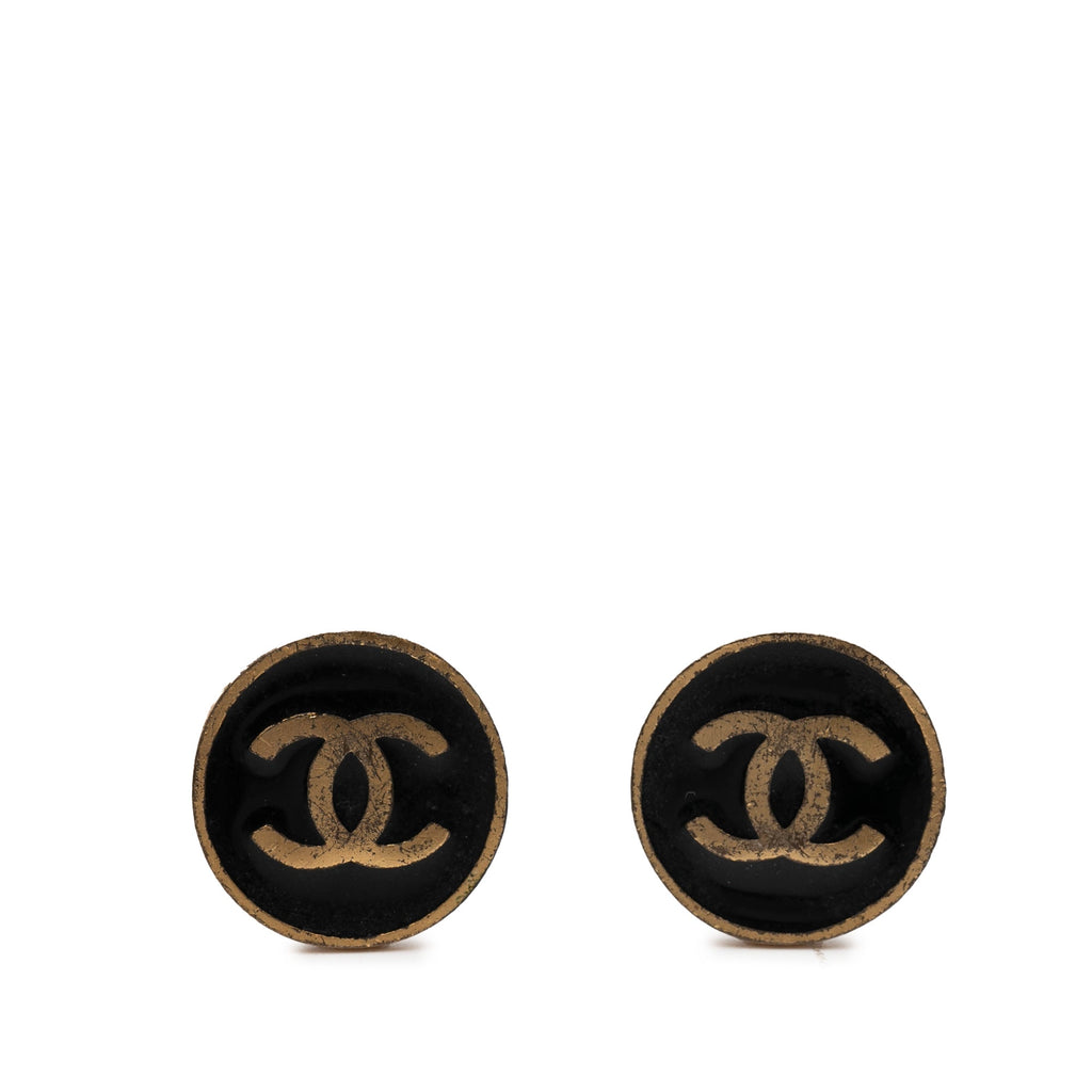 CC Gold Plated and Enamel Round Button Clip On Earrings
