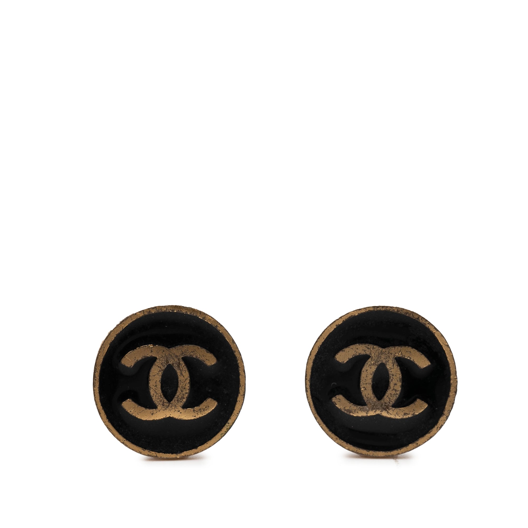 CC Gold Plated and Enamel Round Button Clip On Earrings