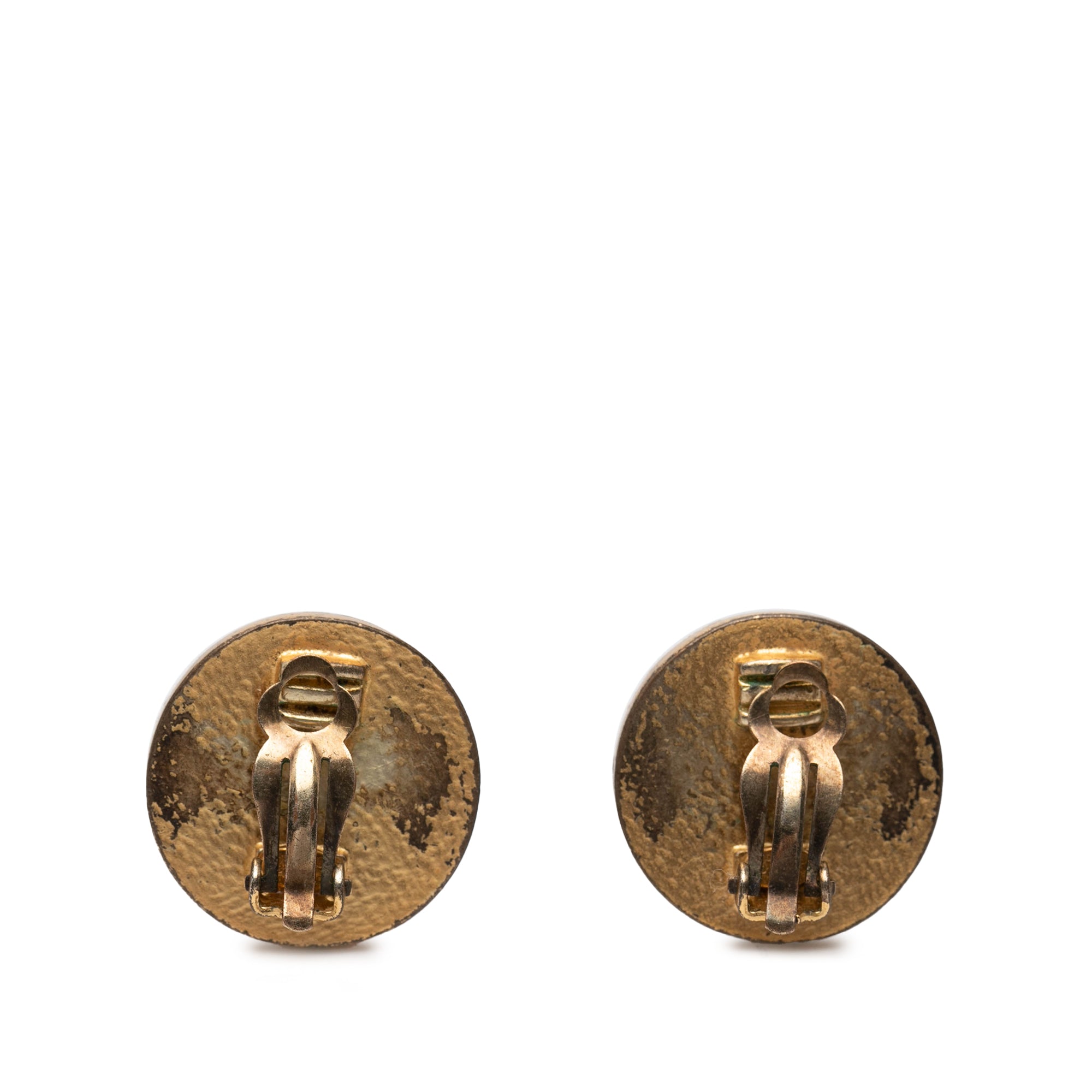 CC Gold Plated and Enamel Round Button Clip On Earrings