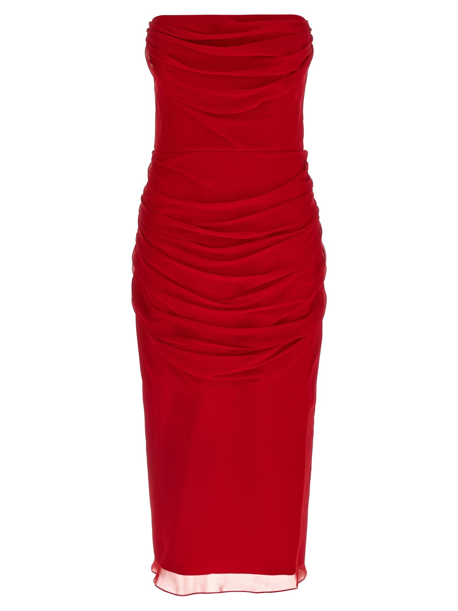 Carolina Herrera Strapless Silk Chiffon Dress — Red