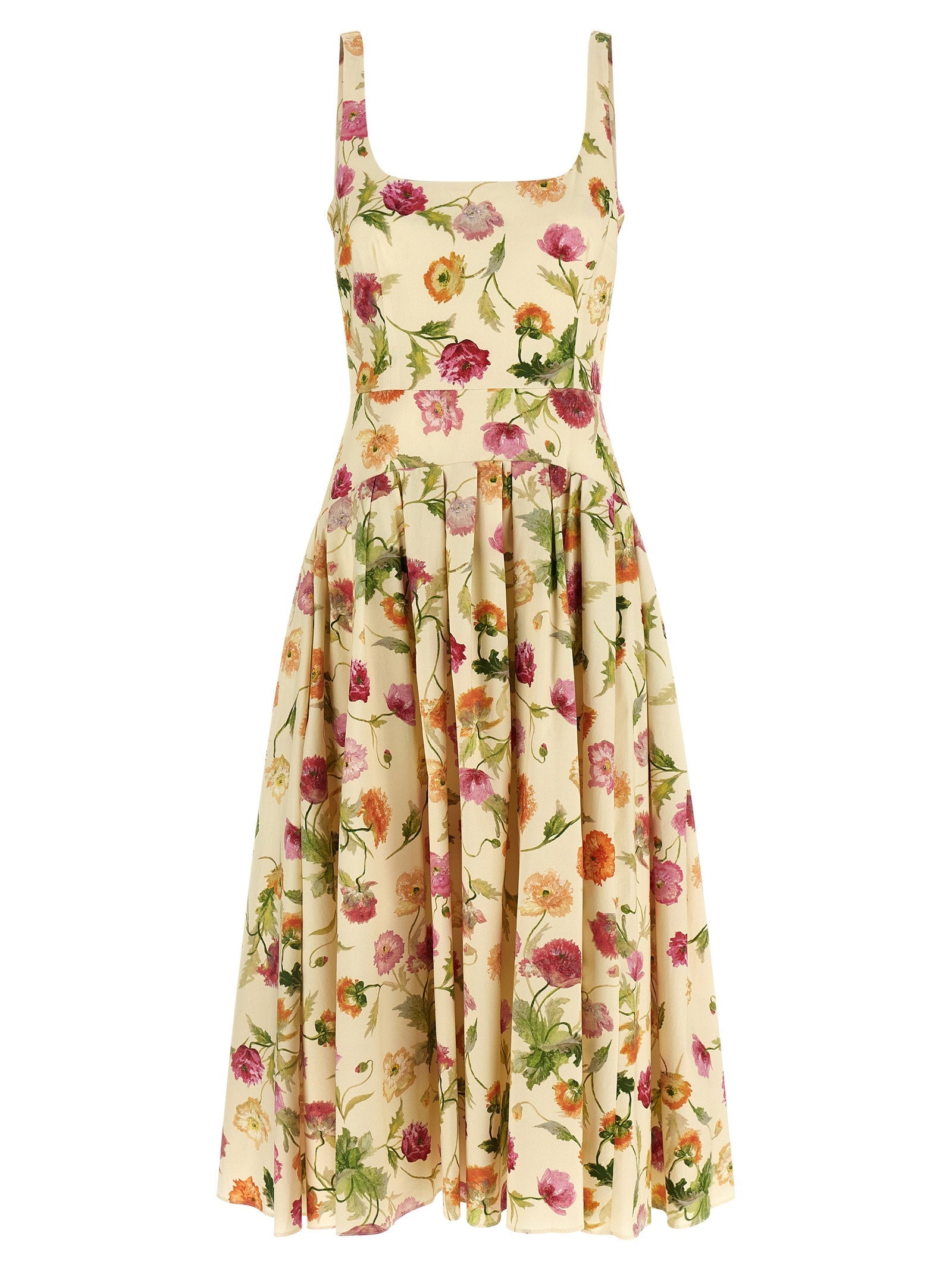 Carolina Herrera Floral Cotton Poplin Dress — Cream