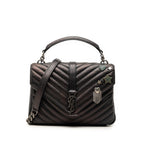 Medium Metallic Chevron Sheepskin Monogram College Pins Satchel
