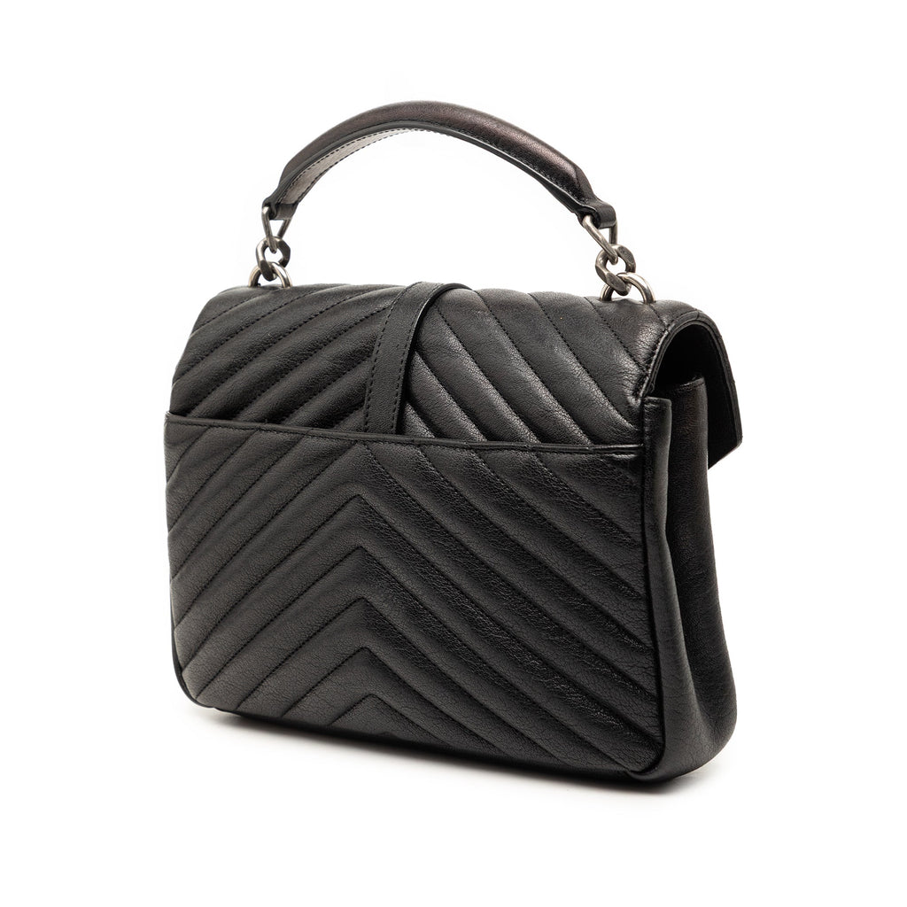 Medium Metallic Chevron Sheepskin Monogram College Pins Satchel