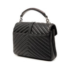 Medium Metallic Chevron Sheepskin Monogram College Pins Satchel
