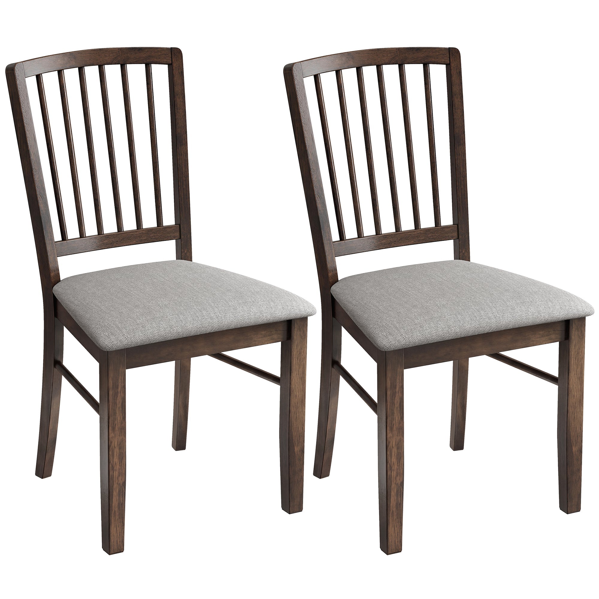 2-Pc Farmhouse Dining Chairs upholstered linen with rubberwood legs, Burn Brown