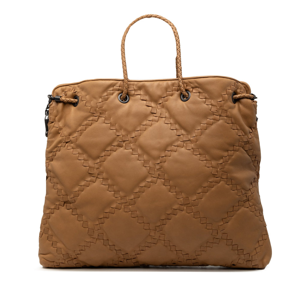 Intrecciato Trimmed Leather Croisette Drawstring Tote