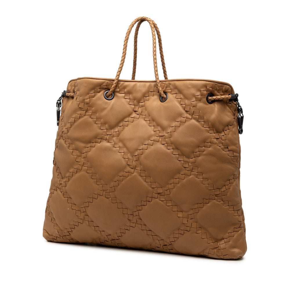 Intrecciato Trimmed Leather Croisette Drawstring Tote