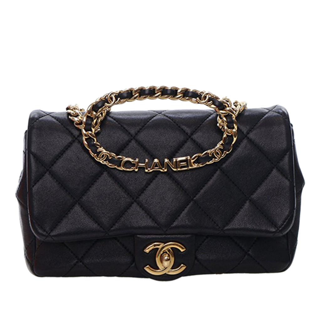 Small Quilted Lambskin Round Top Handle Flap