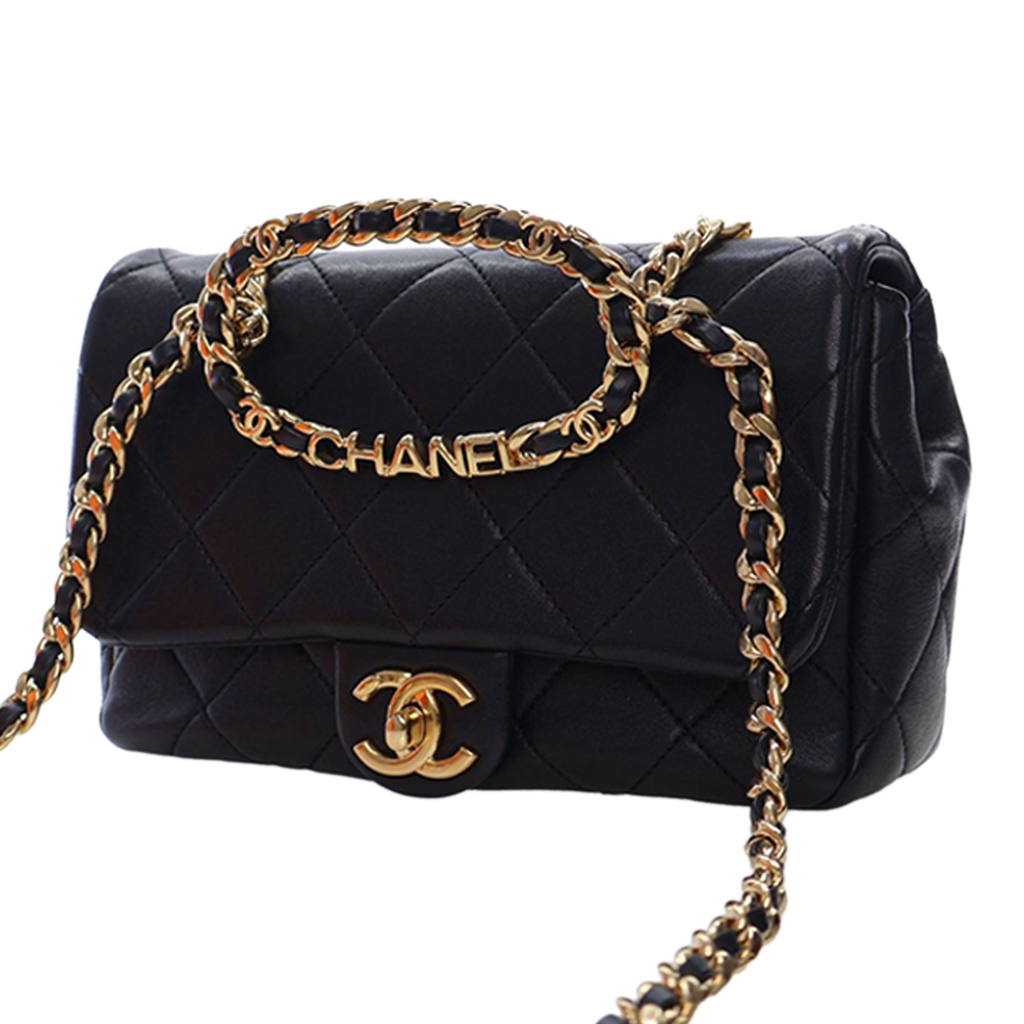 Small Quilted Lambskin Round Top Handle Flap