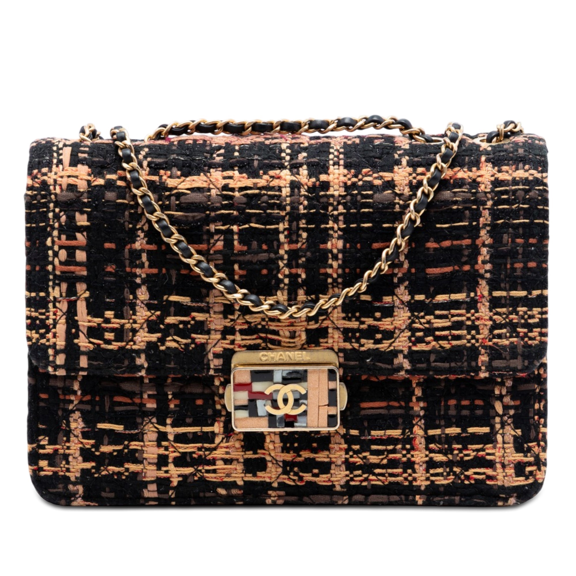 Medium Quilted Tweed Beauty Lock Flap