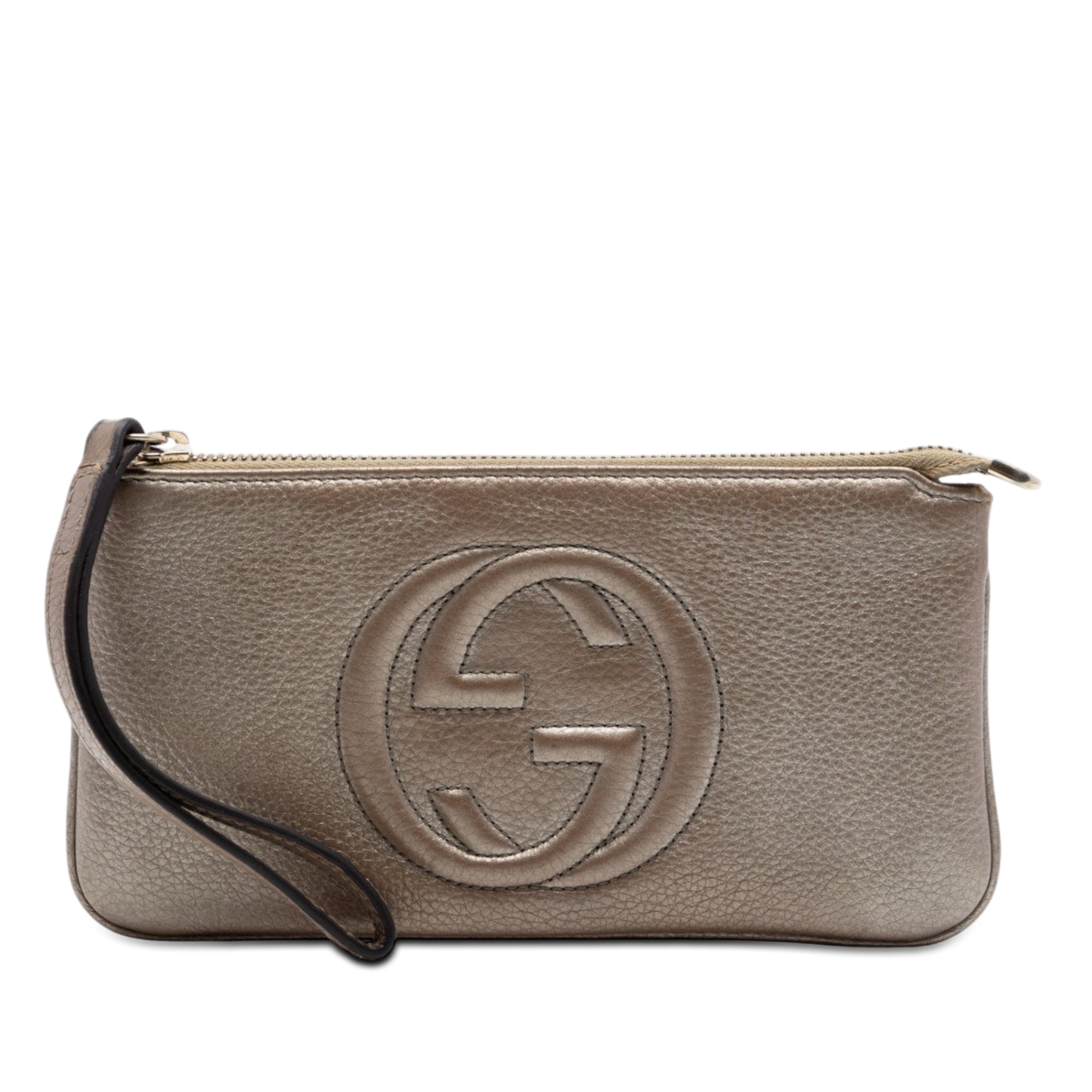 Metallic Calfskin Soho Wristlet Pouch